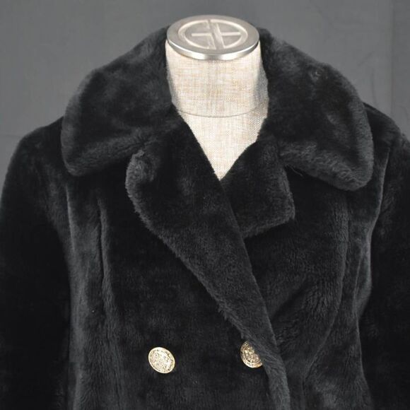 Susan Lynn Faux Fur Black Button Front Coat- L - Picture 4 of 8